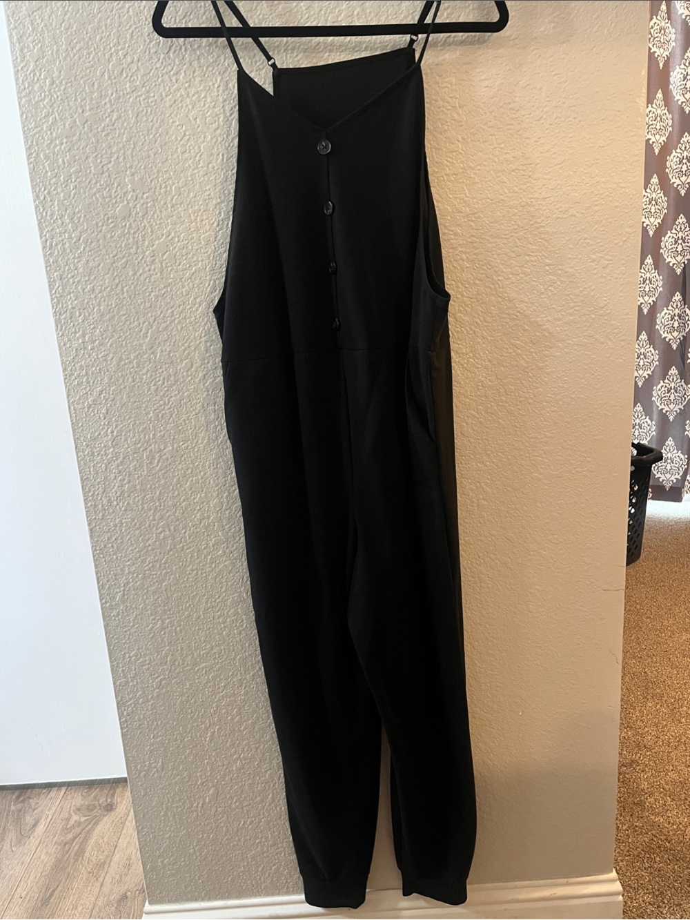 Black Sleeveless Jumpsuit with Button Front
